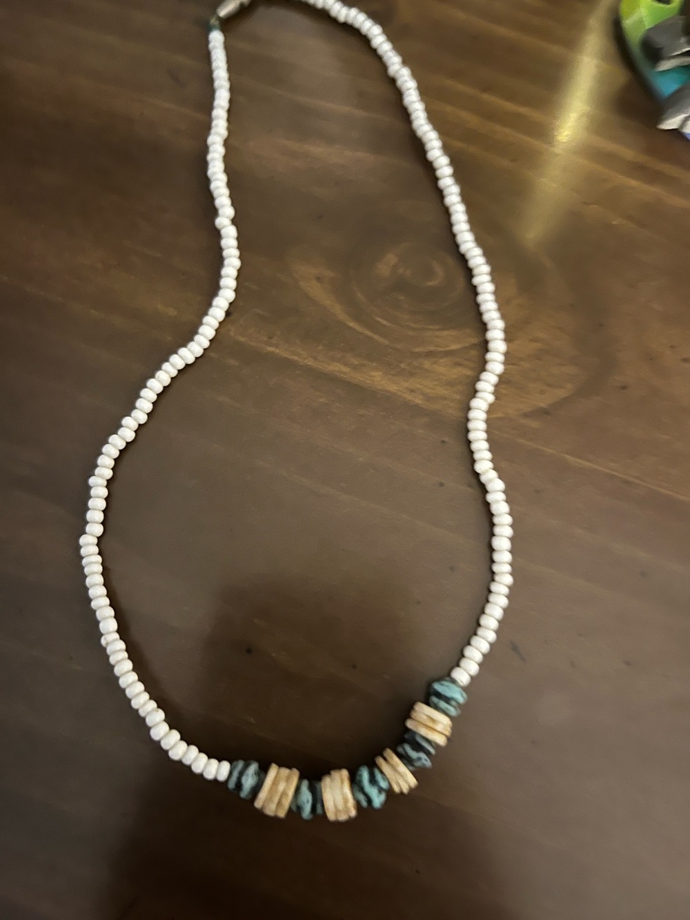 Vintage White Beaded Choker with Turquoise and Tan Accents